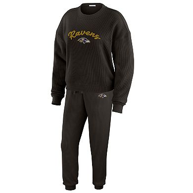 Women's WEAR by Erin Andrews Cream Baltimore Ravens Knitted Tri-Blend Long Sleeve T-Shirt & Pants Lounge Set