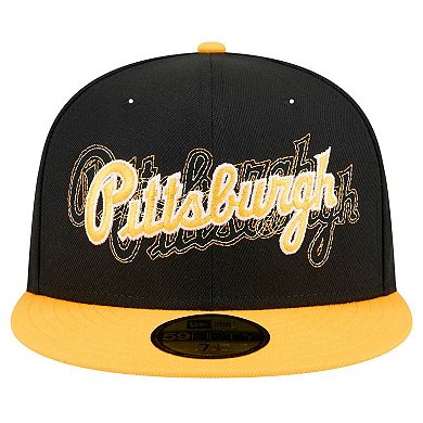 Men's New Era Black Pittsburgh Pirates Shadow Stitch 59FIFTY Fitted Hat