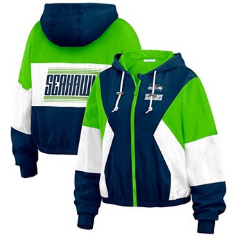 Women's WEAR by Erin Andrews Royal Seattle Seahawks Color Block Full-Zip Windbreaker Jacket