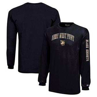Youth Champion Black Army Black Knights Distressed Arch Over Logo Long Sleeve T-Shirt