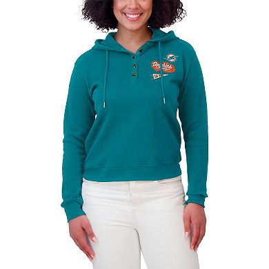 Women's WEAR by Erin Andrews Aqua Miami Dolphins Plus Size Waffle Hoodie Pullover Top