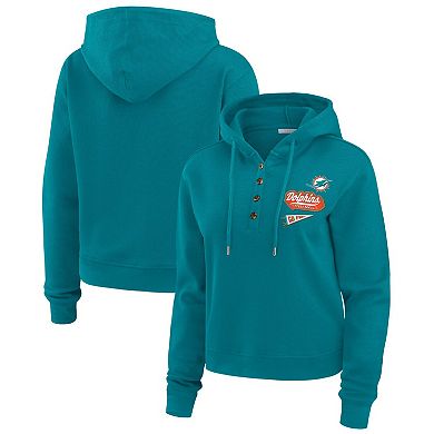 Women's WEAR by Erin Andrews Aqua Miami Dolphins Plus Size Waffle Hoodie Pullover Top