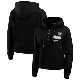 Women's WEAR by Erin Andrews Black Las Vegas Raiders Plus Size Waffle Hoodie Pullover Top