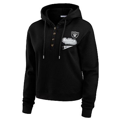 Women's WEAR by Erin Andrews Black Las Vegas Raiders Plus Size Waffle Hoodie Pullover Top