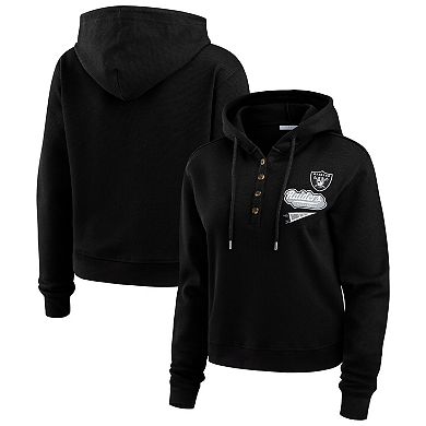 Women's WEAR by Erin Andrews Black Las Vegas Raiders Plus Size Waffle Hoodie Pullover Top