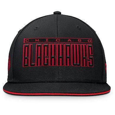 Men's Fanatics Black Chicago Blackhawks Fundamental Gino Stack Text Snapback Hat