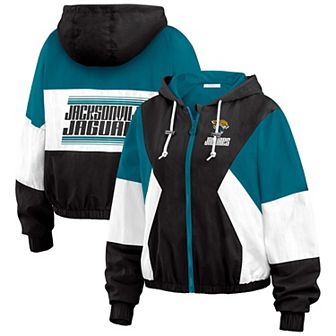 Women's WEAR by Erin Andrews Black/Teal Jacksonville Jaguars Plus Size Color Block Full-Zip Windbreaker Jacket