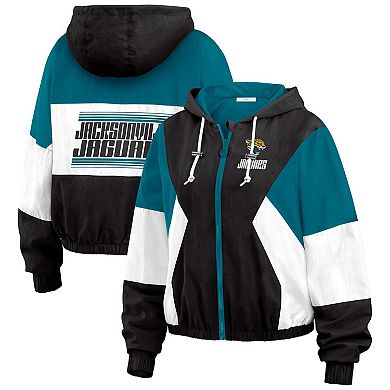 Women's WEAR by Erin Andrews Black/Teal Jacksonville Jaguars Plus Size Color Block Full-Zip Windbreaker Jacket