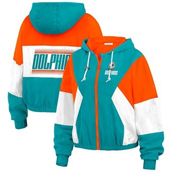 Women's WEAR by Erin Andrews Aqua/Orange Miami Dolphins Plus Size Color Block Full-Zip Windbreaker Jacket