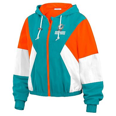 Women's WEAR by Erin Andrews Aqua/Orange Miami Dolphins Plus Size Color Block Full-Zip Windbreaker Jacket