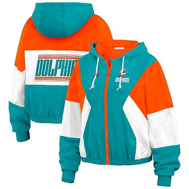 Women's WEAR by Erin Andrews Aqua/Orange Miami Dolphins Plus Size Color Block Full-Zip Windbreaker Jacket