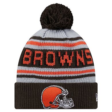 Youth New Era Brown Cleveland Browns Main Cuffed Knit Hat with Pom
