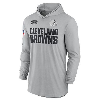 Men's Nike Gray Cleveland Browns 2024 Salute to Service Lightweight Performance Long Sleeve Hooded T-Shirt