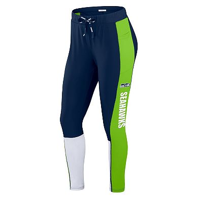 Women's WEAR by Erin Andrews College Navy/Neon Green Seattle Seahawks Color-Block Leggings