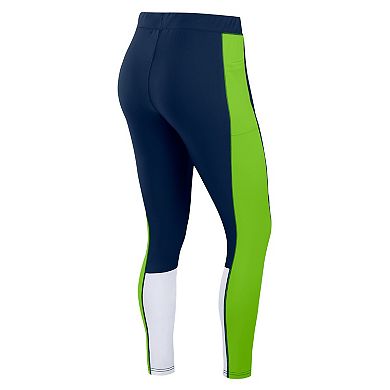 Women's WEAR by Erin Andrews College Navy/Neon Green Seattle Seahawks Color-Block Leggings