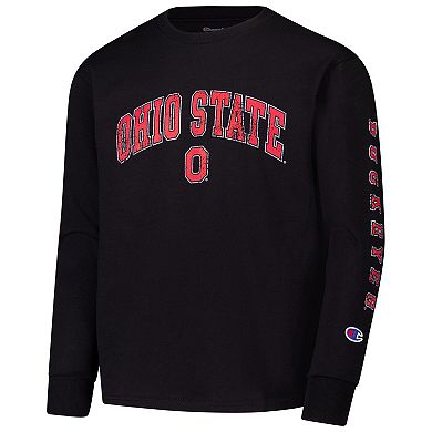 Men's Champion Black Ohio State Buckeyes Big & Tall Arch Over Logo Powerblend Pullover Hoodie