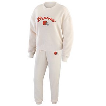 Women's WEAR by Erin Andrews Cream Cleveland Browns Knitted Tri-Blend Long Sleeve T-Shirt & Pants Lounge Set