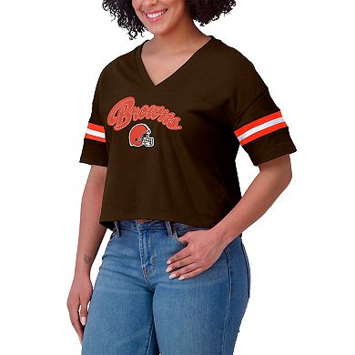Women's WEAR by Erin Andrews Brown/White Cleveland Browns Plus Size Color Block Boxy T-Shirt