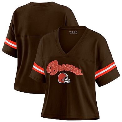 Women's WEAR by Erin Andrews Brown/White Cleveland Browns Plus Size Color Block Boxy T-Shirt