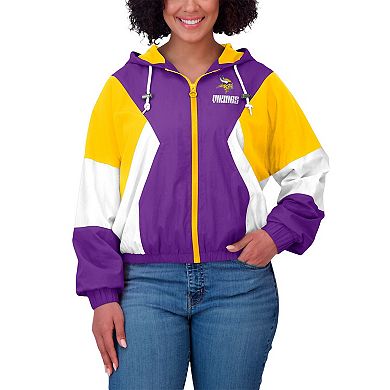 Women's WEAR by Erin Andrews Purple/Yellow Minnesota Vikings Plus Size Color Block Full-Zip Windbreaker Jacket