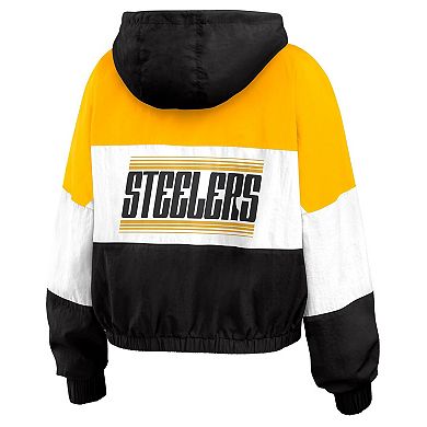 Women's WEAR by Erin Andrews Black/Gold Pittsburgh Steelers Plus Size Color Block Full-Zip Windbreaker Jacket
