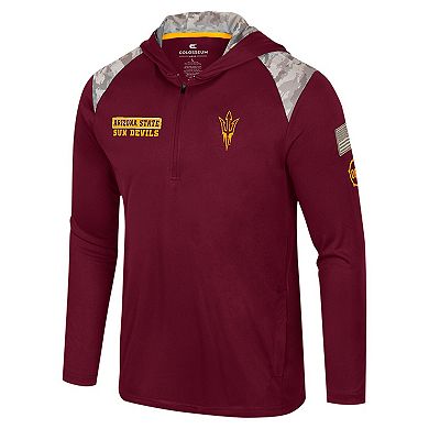 Men's Colosseum Maroon Arizona State Sun Devils OHT Military Appreciation Quarter-Zip Hoodie Jacket