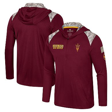 Men's Colosseum Maroon Arizona State Sun Devils OHT Military Appreciation Quarter-Zip Hoodie Jacket