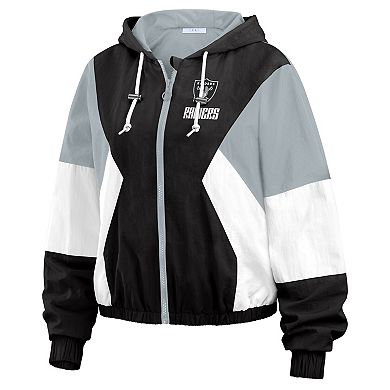 Women's WEAR by Erin Andrews Black Las Vegas Raiders Color Block Full-Zip Windbreaker Jacket