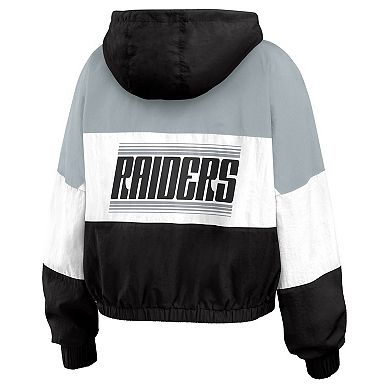Women's WEAR by Erin Andrews Black Las Vegas Raiders Color Block Full-Zip Windbreaker Jacket