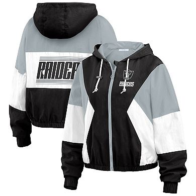 Women's WEAR by Erin Andrews Black Las Vegas Raiders Color Block Full-Zip Windbreaker Jacket
