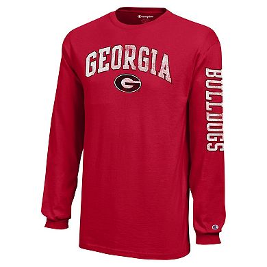 Youth Champion Red Georgia Bulldogs Distressed Arch Over Logo Long Sleeve T-Shirt