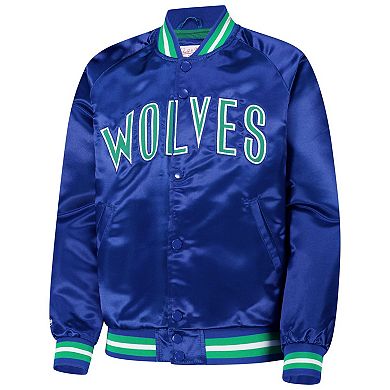 Youth Mitchell & Ness Royal Minnesota Timberwolves Hardwood Classics Satin Raglan Full-Snap Jacket