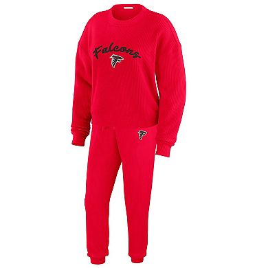 Women's WEAR by Erin Andrews Cream Atlanta Falcons Plus Size Knitted Tri-Blend Long Sleeve T-Shirt & Pants Lounge Set