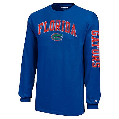 Youth Champion Royal Florida Gators Distressed Arch Over Logo Long Sleeve T-Shirt
