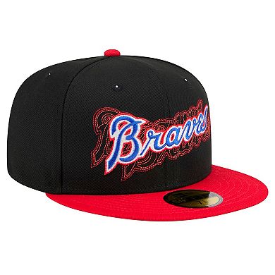 Men's New Era Black Atlanta Braves Shadow Stitch 59FIFTY Fitted Hat