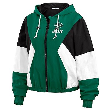 Women's WEAR by Erin Andrews Green/Black New York Jets Plus Size Color Block Full-Zip Windbreaker Jacket