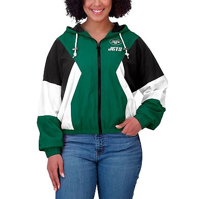 Women's WEAR by Erin Andrews Green/Black New York Jets Plus Size Color Block Full-Zip Windbreaker Jacket