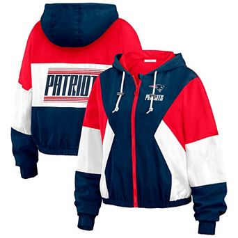 Women's WEAR by Erin Andrews Navy/Red New England Patriots Plus Size Color Block Full-Zip Windbreaker Jacket
