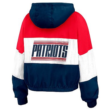 Women's WEAR by Erin Andrews Navy/Red New England Patriots Plus Size Color Block Full-Zip Windbreaker Jacket