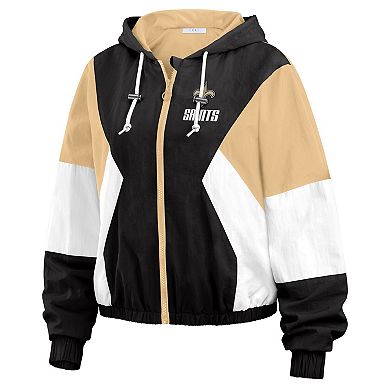 Women's WEAR by Erin Andrews Black/Brown New Orleans Saints Plus Size Color Block Full-Zip Windbreaker Jacket