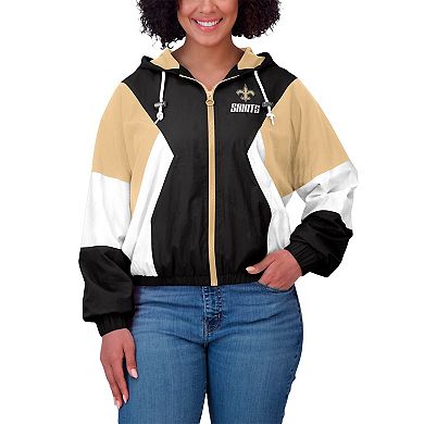 Women's WEAR by Erin Andrews Black/Brown New Orleans Saints Plus Size Color Block Full-Zip Windbreaker Jacket