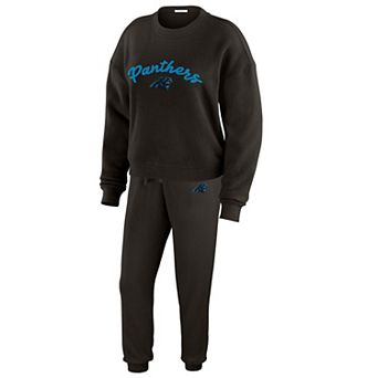 Women's WEAR by Erin Andrews Cream Carolina Panthers Knitted Tri-Blend Long Sleeve T-Shirt & Pants Lounge Set