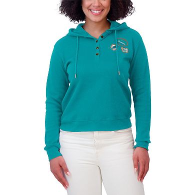 Women's WEAR by Erin Andrews Aqua Miami Dolphins Waffle Hoodie Pullover Top