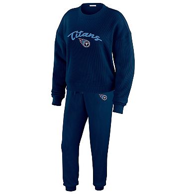 Women's WEAR by Erin Andrews Cream Tennessee Titans Plus Size Knitted Tri-Blend Long Sleeve T-Shirt & Pants Lounge Set
