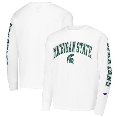 Women's Green Michigan State Spartans Distressed Football Long Sleeve T-Shirt