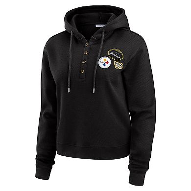 Women's WEAR by Erin Andrews Black Pittsburgh Steelers Plus Size Waffle Hoodie Pullover Top