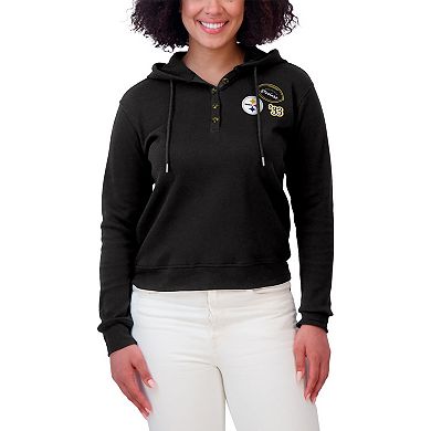 Women's WEAR by Erin Andrews Black Pittsburgh Steelers Plus Size Waffle Hoodie Pullover Top
