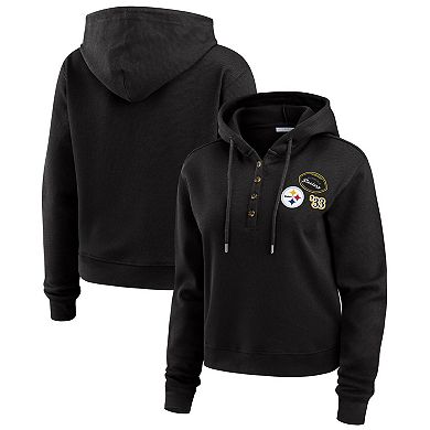 Women's WEAR by Erin Andrews Black Pittsburgh Steelers Plus Size Waffle Hoodie Pullover Top