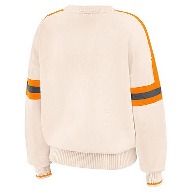 Women's WEAR by Erin Andrews Cream Tennessee Volunteers Chenille Woven Patch Stripe Pullover Sweater