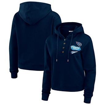 Women's WEAR by Erin Andrews Navy Tennessee Titans Plus Size Waffle Hoodie Pullover Top